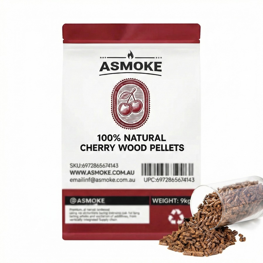 ASMOKE Cherry Wood BBQ Pellets 9kg 100% Natural Hardwood for Smokers & Grills