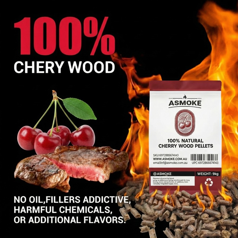 ASMOKE Cherry Wood BBQ Pellets 9kg 100% Natural Hardwood for Smokers & Grills