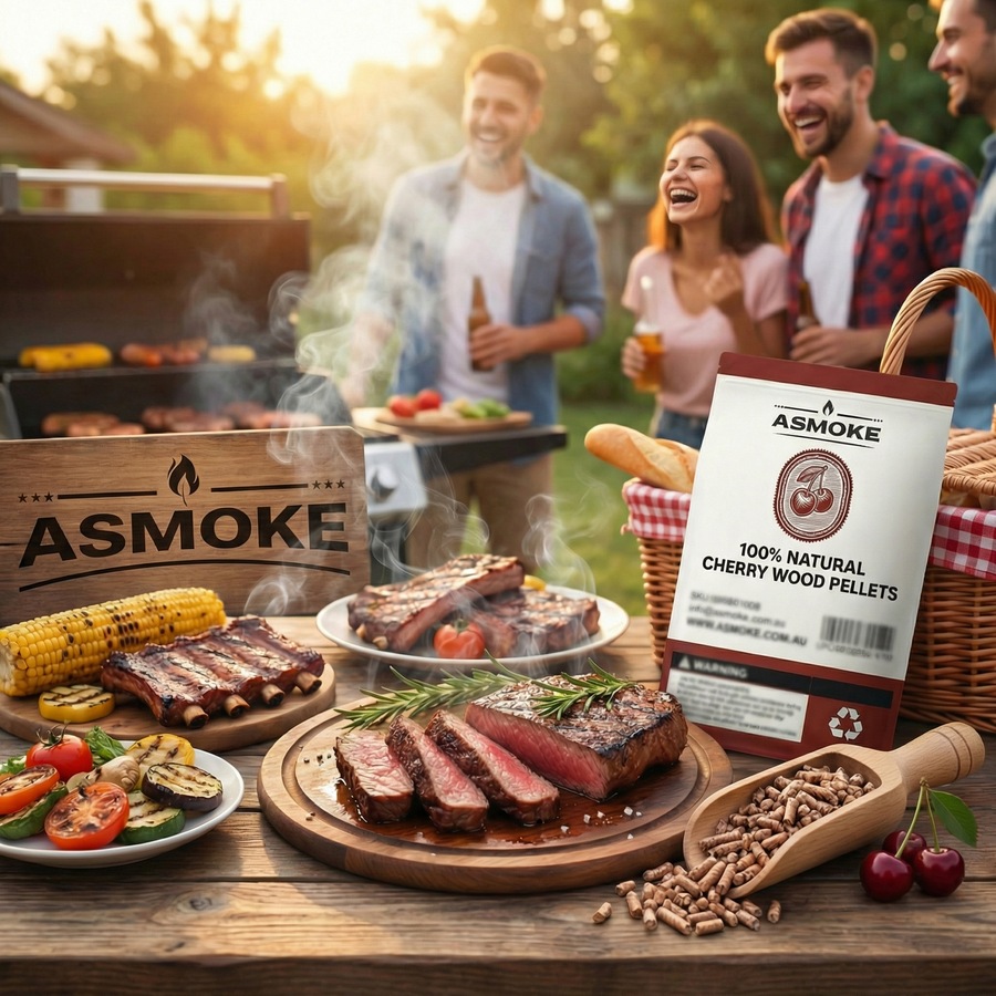 ASMOKE Cherry Wood BBQ Pellets 9kg 100% Natural Hardwood for Smokers & Grills