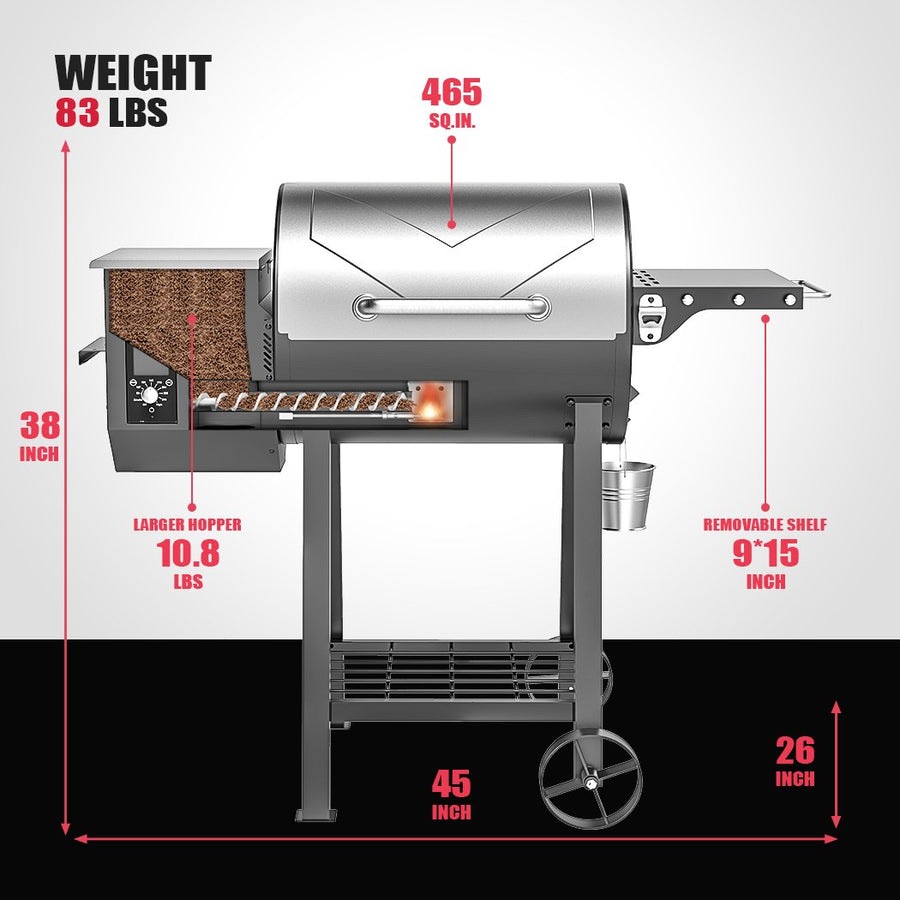 Asmoke 8-in-1 Mid-Size Wood Pellet Grill & Smoker - Digital Controller, Versatile BBQ, Silver, AS500N-2