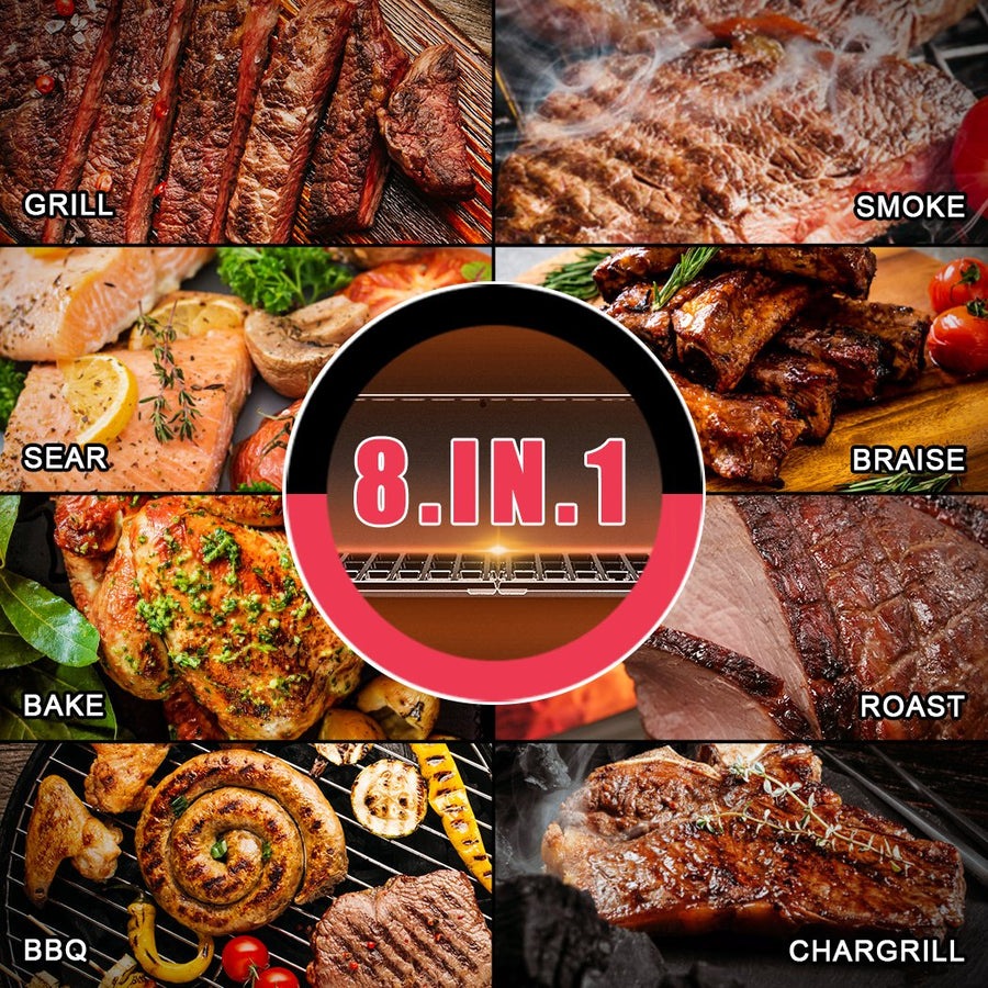 Asmoke 8-in-1 Mid-Size Wood Pellet Grill & Smoker - Digital Controller, Versatile BBQ, Silver, AS500N-2