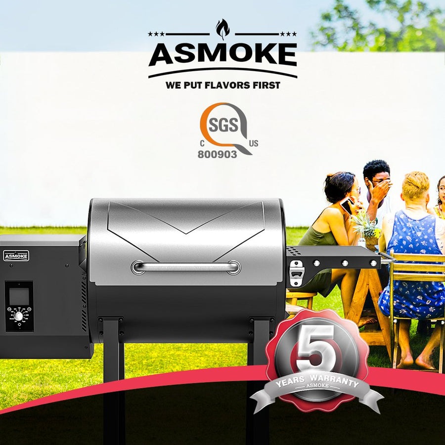 Asmoke 8-in-1 Mid-Size Wood Pellet Grill & Smoker - Digital Controller, Versatile BBQ, Silver, AS500N-2