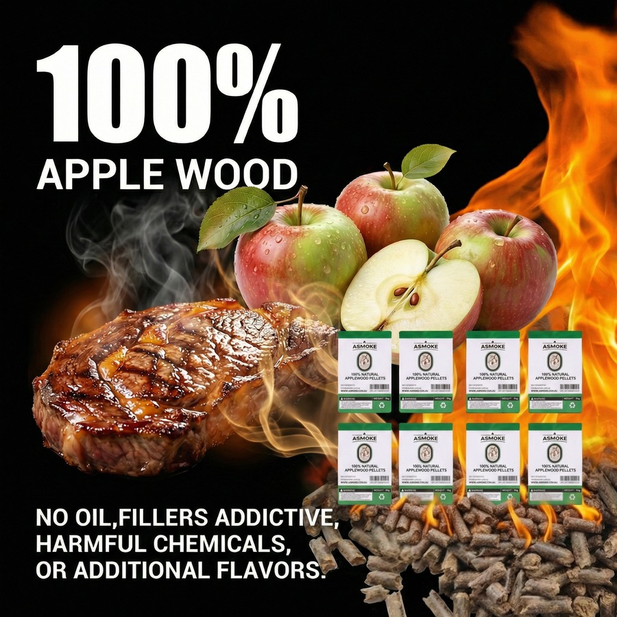 ASMOKE Apple Wood BBQ Pellets 18kg Bulk Value Pack 8 x 2.2kg Individual Bags