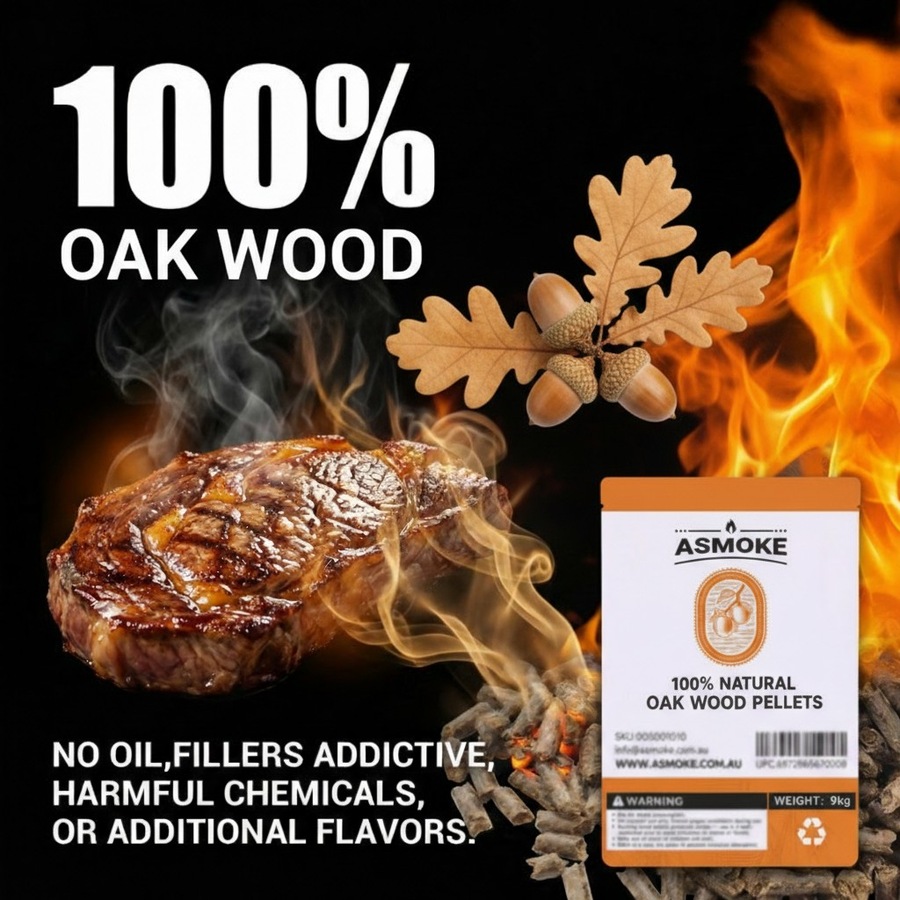 ASMOKE Oak Wood BBQ Pellets 9kg 100% Natural Hardwood for Smokers & Grills