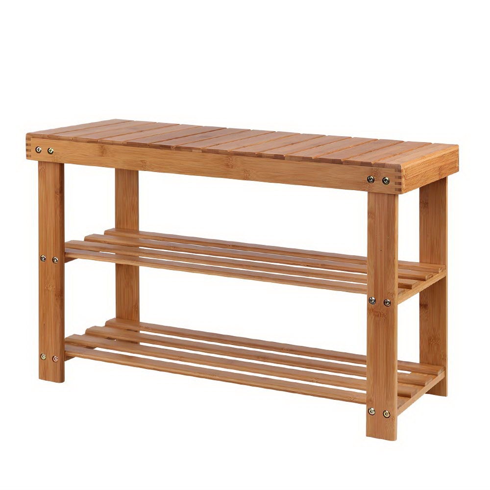 Artiss 3 Tier Shoe Rack Bamboo Wooden Bench Storage Cabinet Shelf
