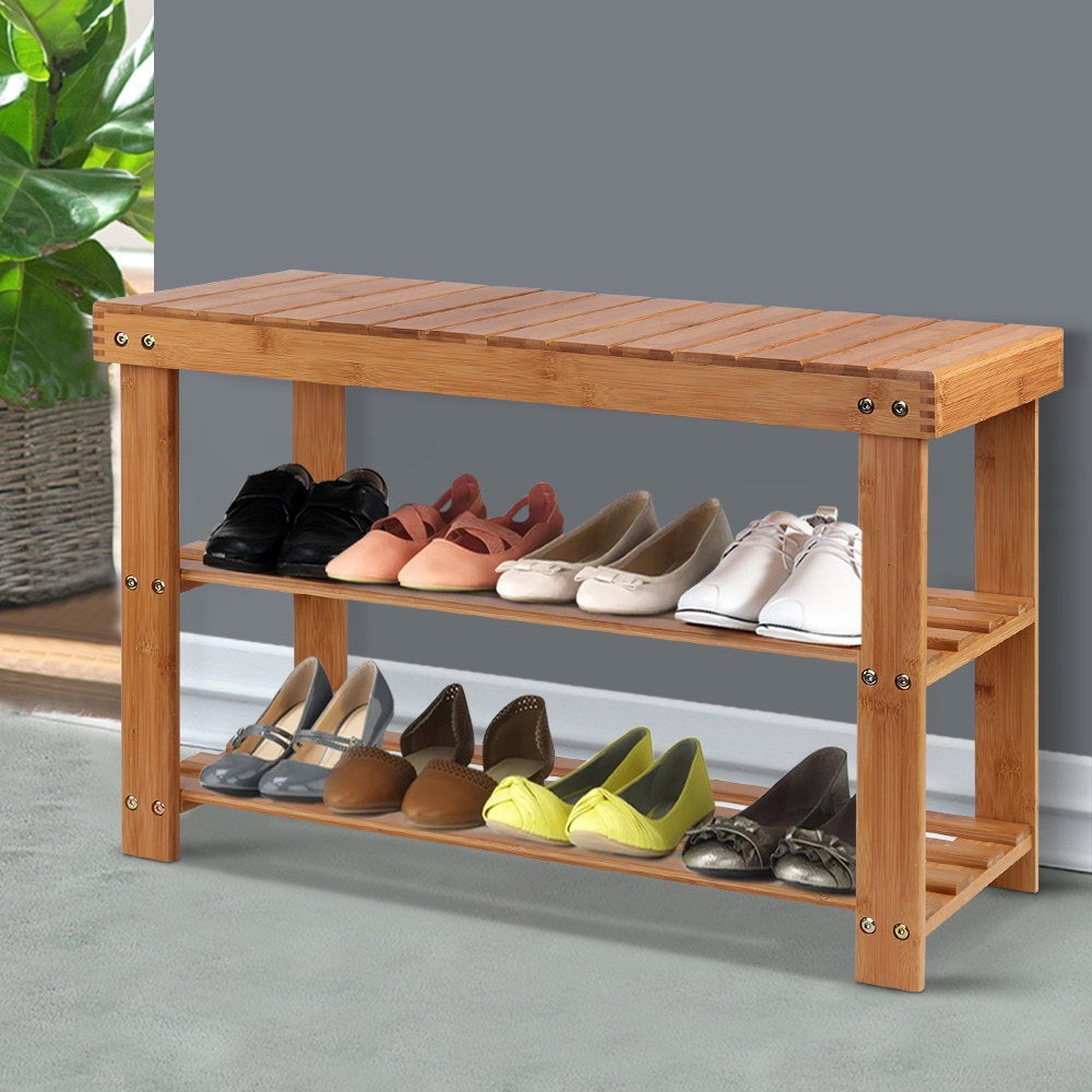 Artiss 3 Tier Shoe Rack Bamboo Wooden Storage Shelf Stand Bench Cabinet Organize Buy Shoe Racks Cabinets 9350062200575