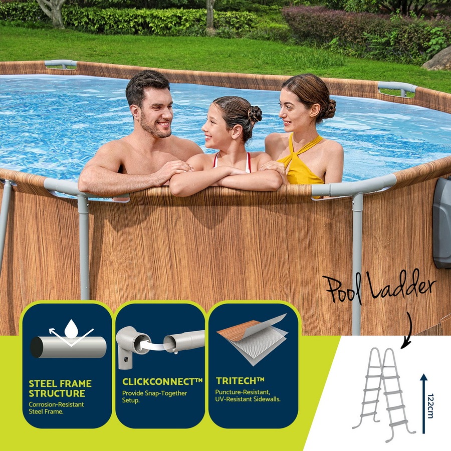 Bestway 6.1m Swimming Pool, Steel Pro Max?Pool & Spa Set With Pump Massage Jets Ladder Kit
