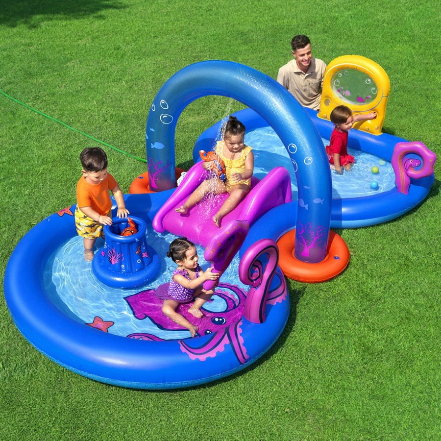 Buy Bestway Kids Inflatable Play Splash Pool with Slide Ball Tossing ...