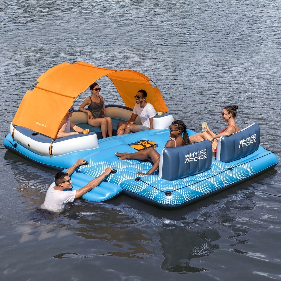 Bestway Pool Float Island Inflatable Lounge 6-person Raft Canopy Floating Bed