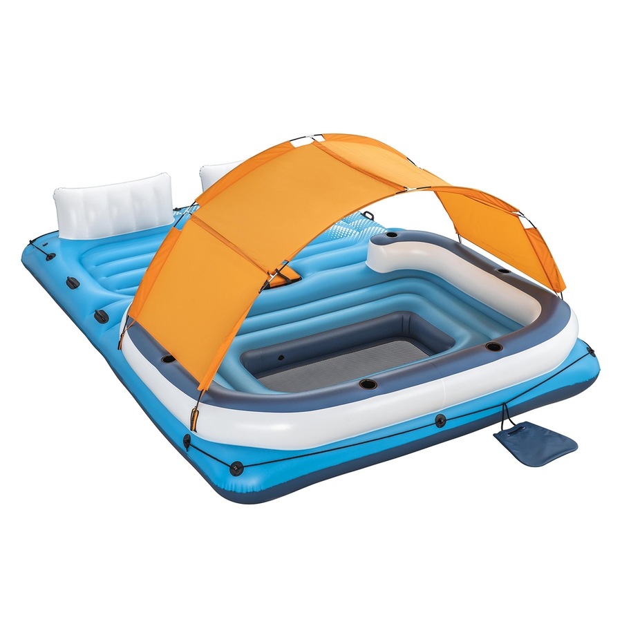 Bestway Pool Float Island Inflatable Lounge 6-person Raft Canopy Floating Bed