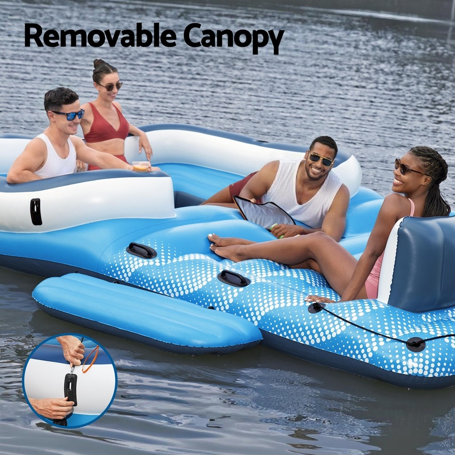 Bestway Pool Float Island Inflatable Lounge 6-person Raft Canopy Floating Bed