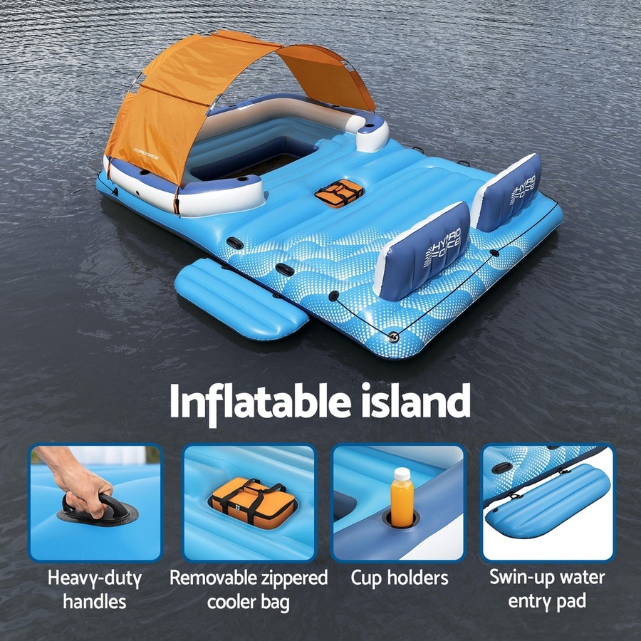 Bestway Pool Float Island Inflatable Lounge 6-person Raft Canopy Floating Bed