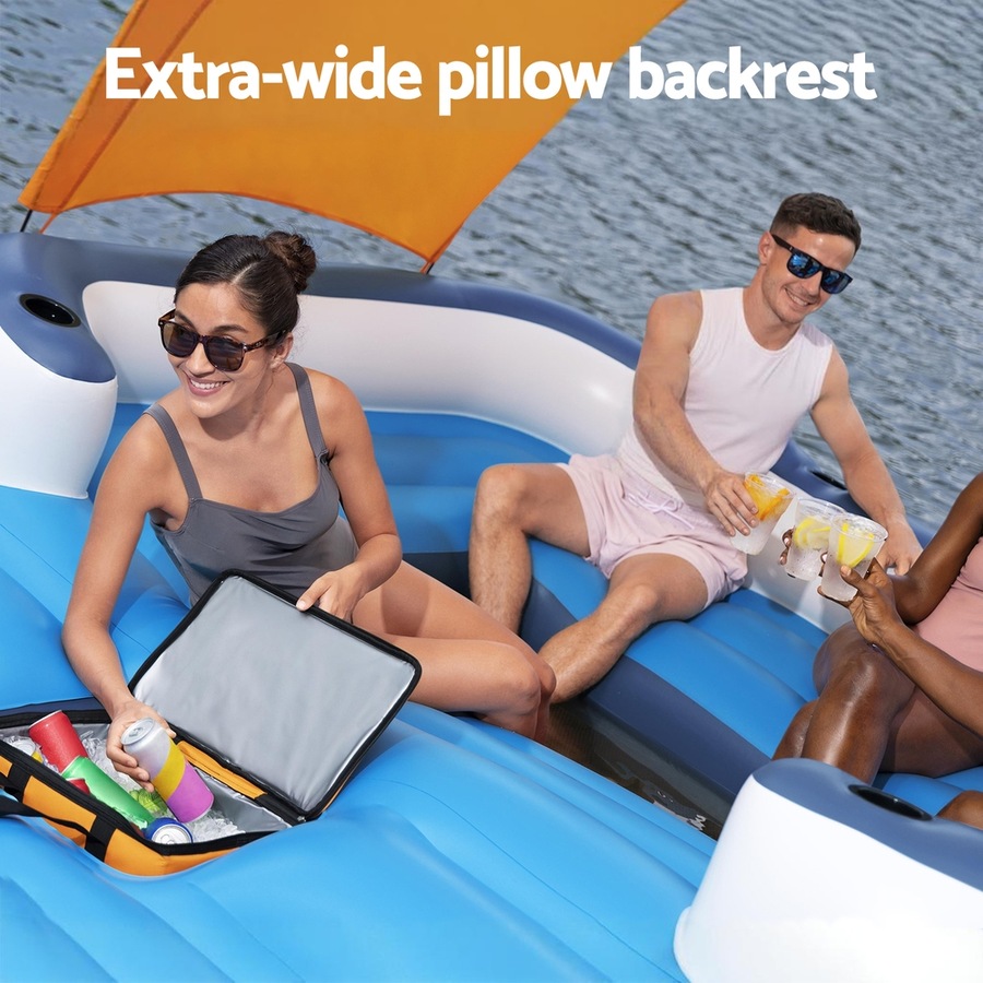 Bestway Pool Float Island Inflatable Lounge 6-person Raft Canopy Floating Bed