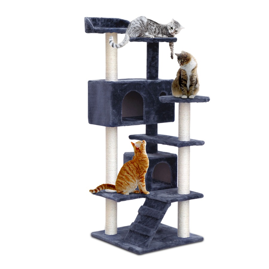 i.Pet 134cm Cat Tree Scratching Post Condo Tower Furniture - Grey