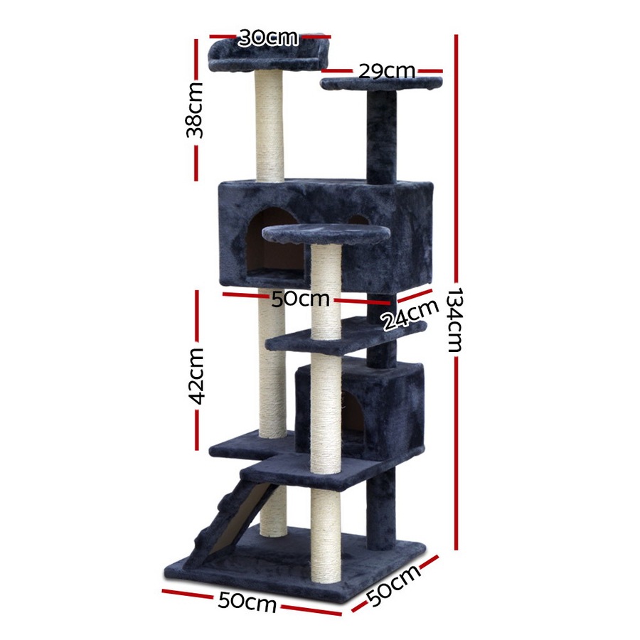 i.Pet 134cm Cat Tree Scratching Post Condo Tower Furniture - Grey