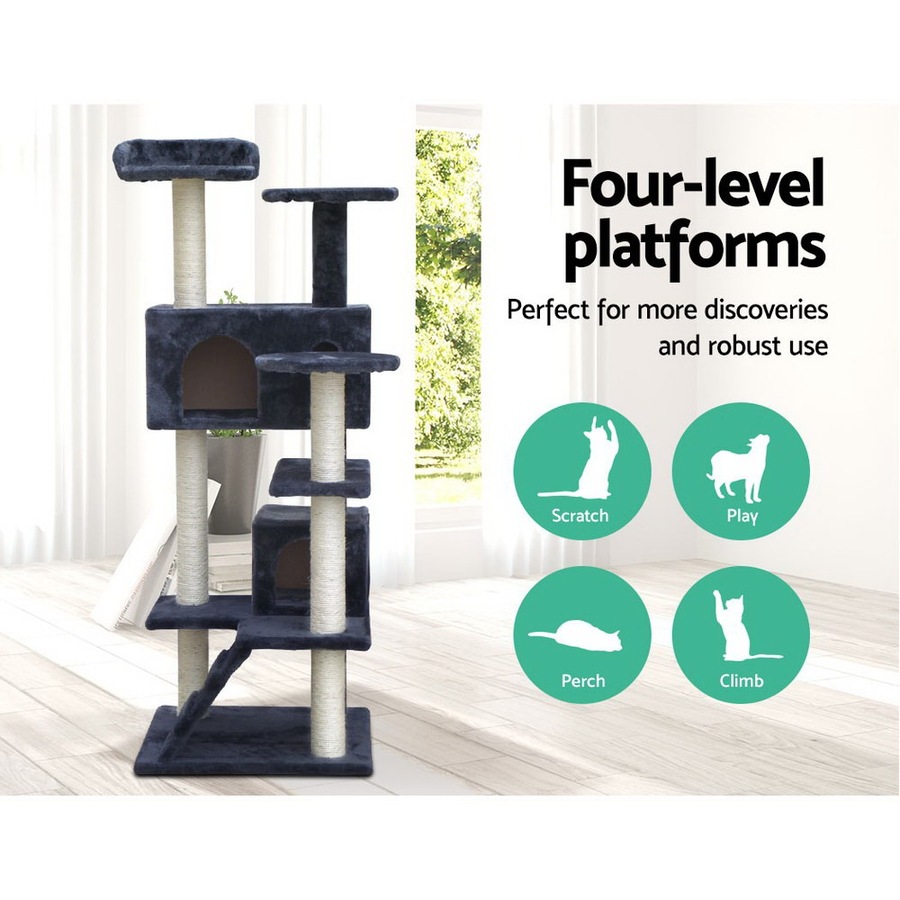 i.Pet 134cm Cat Tree Scratching Post Condo Tower Furniture - Grey
