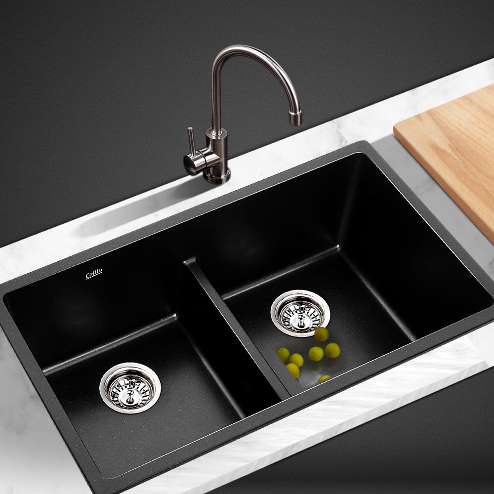 Cefito Kitchen Sink 79X46CM Granite Stone Kitchen Sinks in Black
