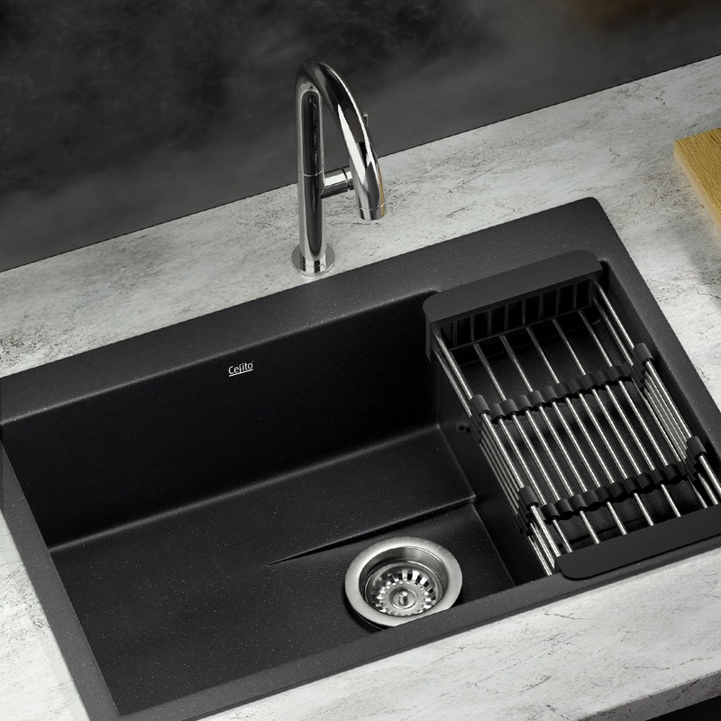Buy Cefito Kitchen Sink 80X48CM Granite Stone Kitchen Sinks in Black