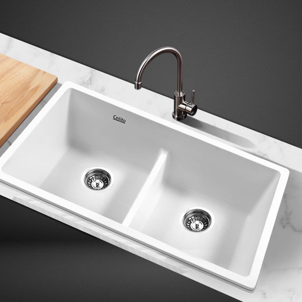 Cefito Kitchen Sink 79X46CM Granite Stone Kitchen Sinks in White