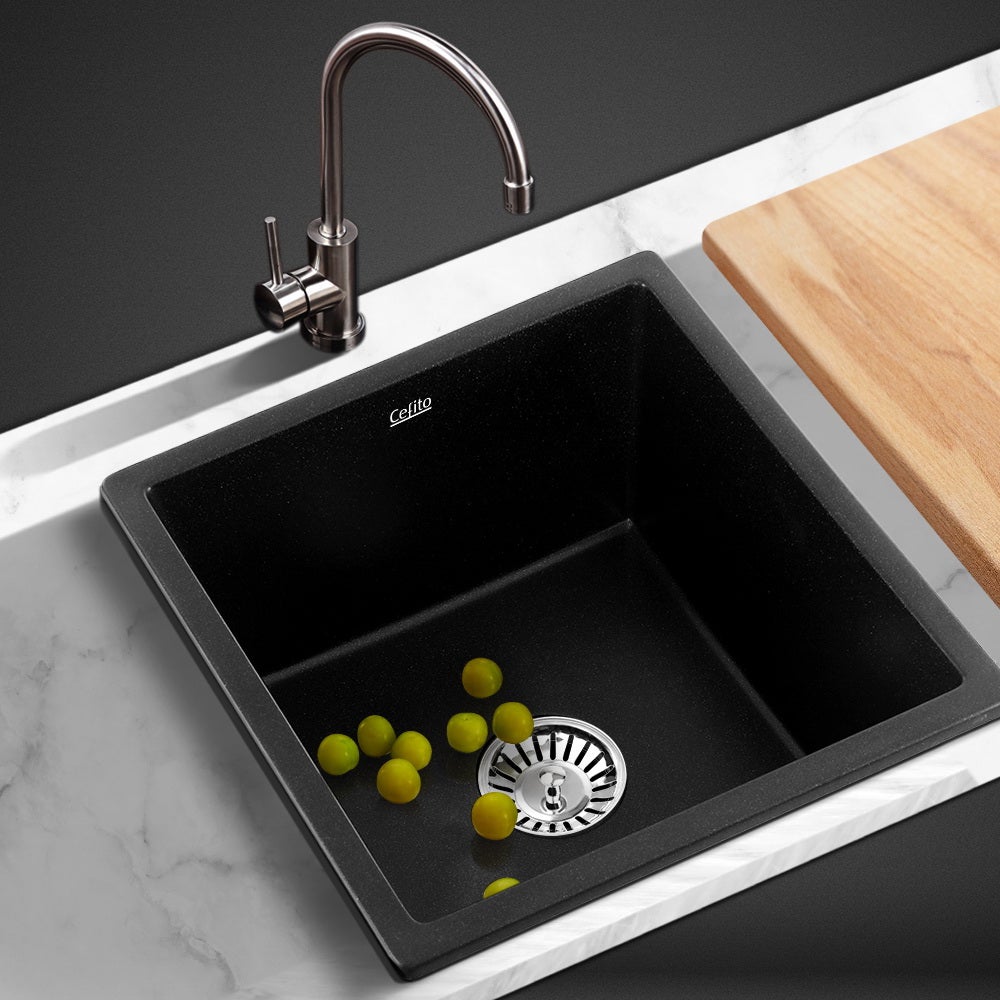 Cefito Kitchen Sink 45X45CM Granite Stone Kitchen Sinks in Black