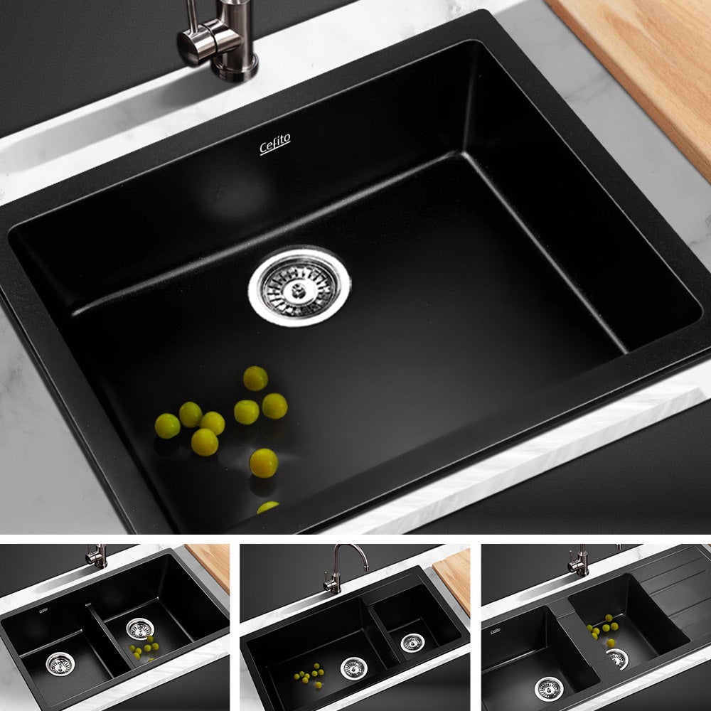 Cefito Kitchen Sink Granite Stone Kitchen Sinks in Black