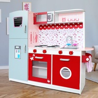 1X Keezi Kids Kitchen Wooden Pretend Play Toys Sets Cooking Oven Fridge Dishwasher Red
