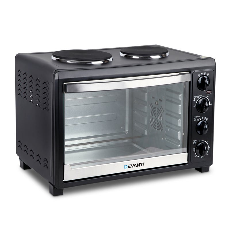 DEVANTI Convection Oven Electric 45L Bake Benchtop Hot Plate Rotisserie