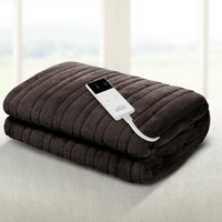 160x130cm Giselle Electric Throw Rug Heated Blanket Fleece Brown