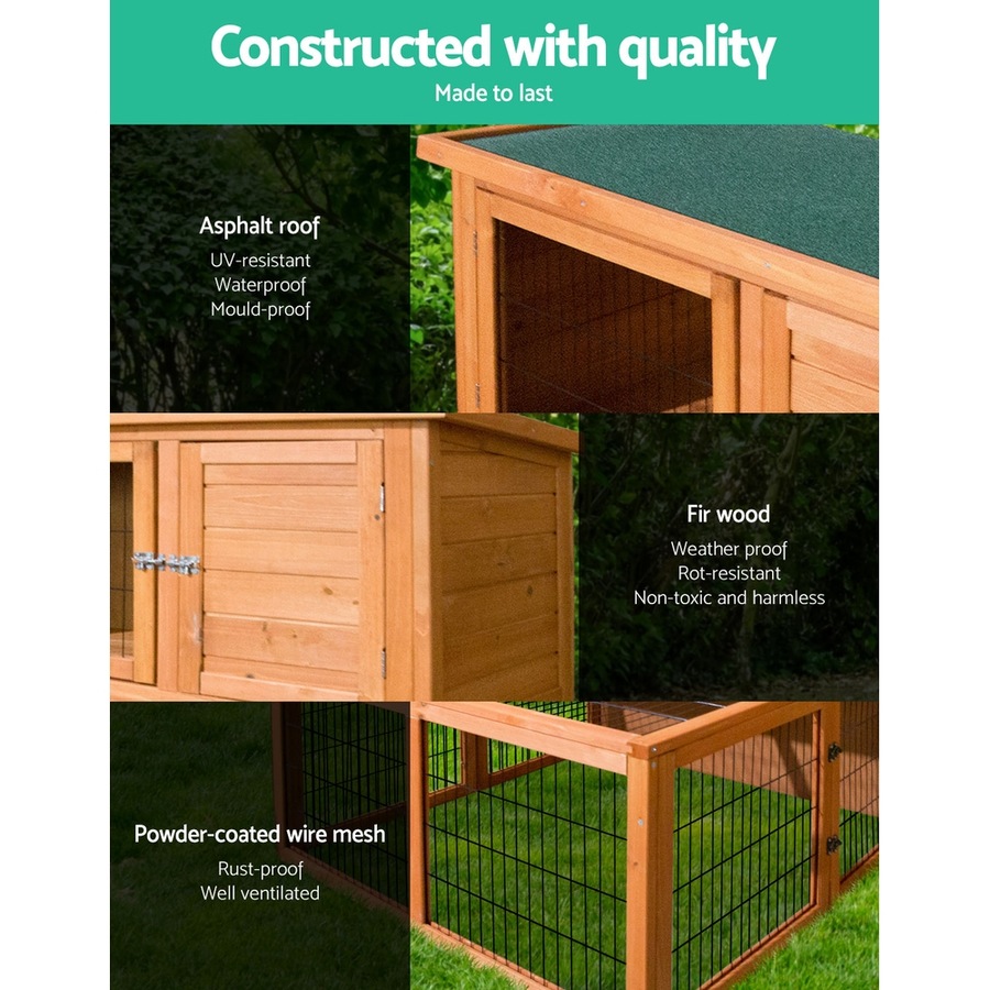 96cmx96cmx100cm i.Pet Chicken Coop Rabbit Hutch Large Run Wooden Cage Outdoor House