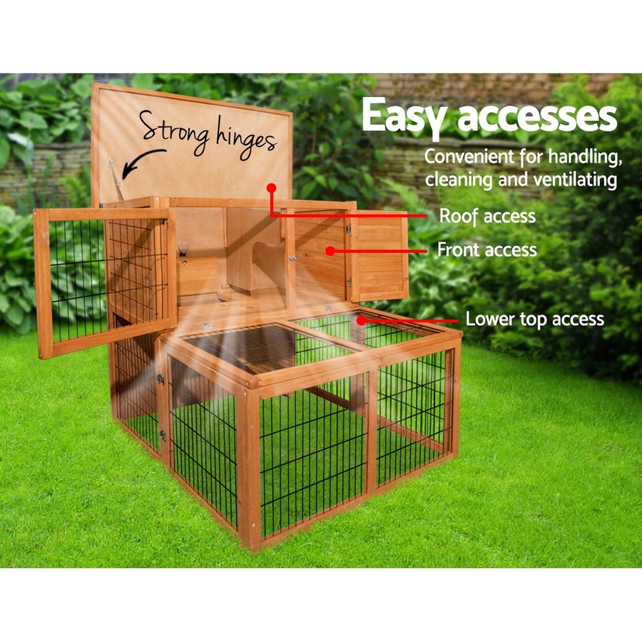 96cmx96cmx100cm i.Pet Chicken Coop Rabbit Hutch Large Run Wooden Cage Outdoor House