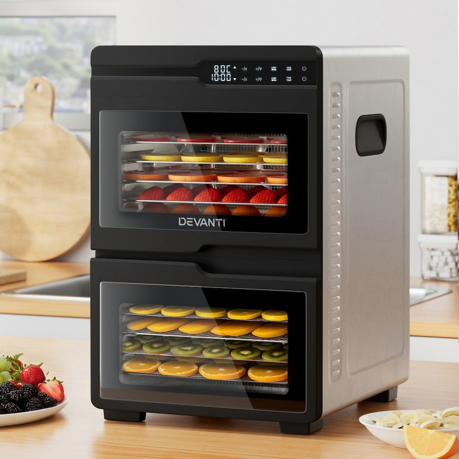 Devanti 12 Trays Food Dehydrator Dual-Zone Stainless Steel
