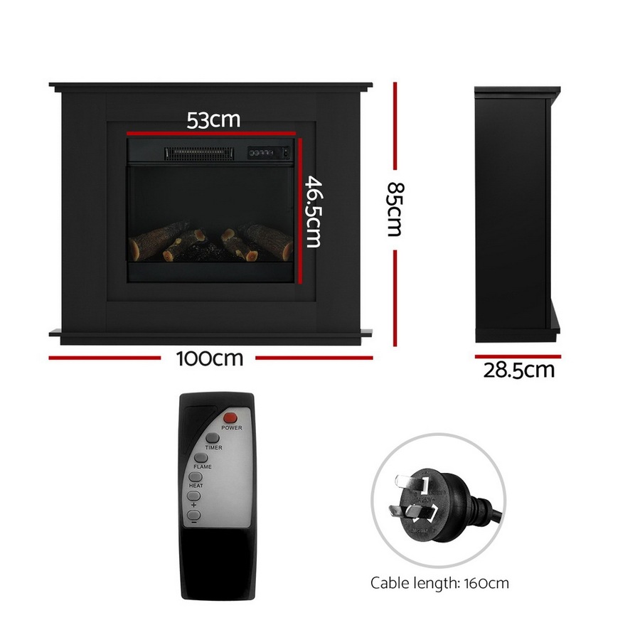 2000W Devanti Electric Fireplace Fire Heater Black Mantel Suite