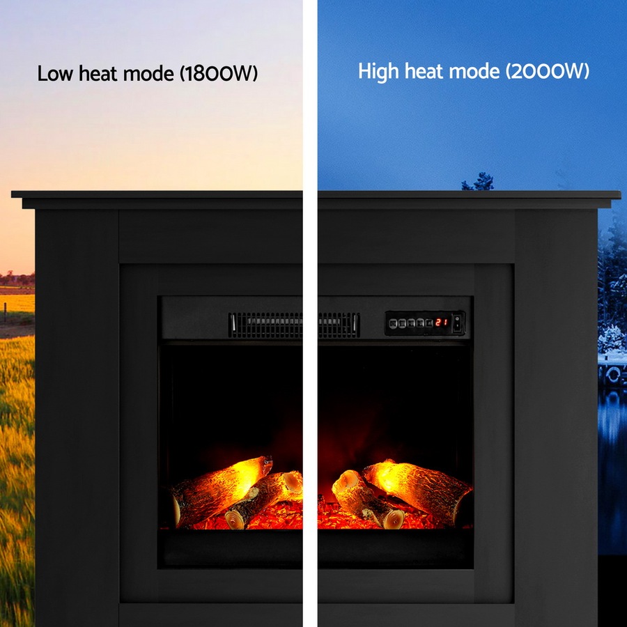 2000W Devanti Electric Fireplace Fire Heater Black Mantel Suite