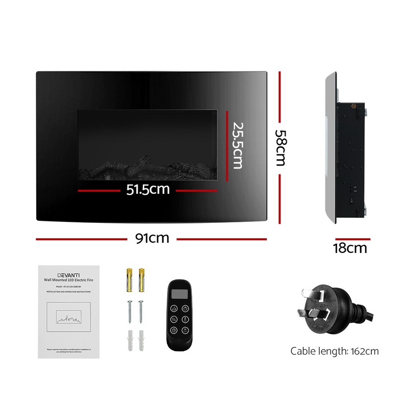 Buy Devanti Electric Fireplace Wall Mounted Heater MyDeal