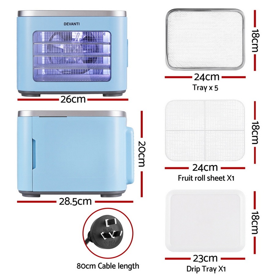 Devanti 5 Trays Food Dehydrator Mini Fruit Dryer 500W