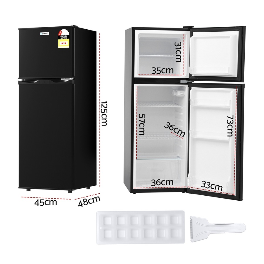 Devanti 122L Bar Fridge Two Door Mini Fridge with Freezer Black