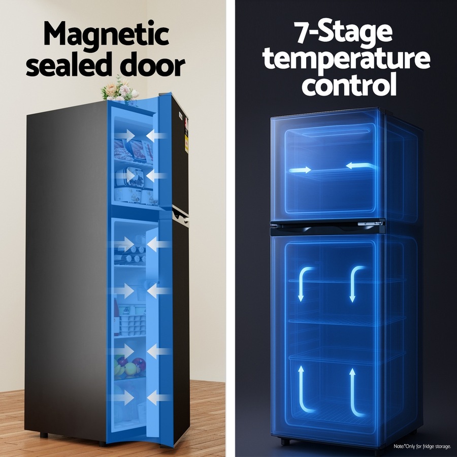 Devanti 122L Bar Fridge Two Door Mini Fridge with Freezer Black