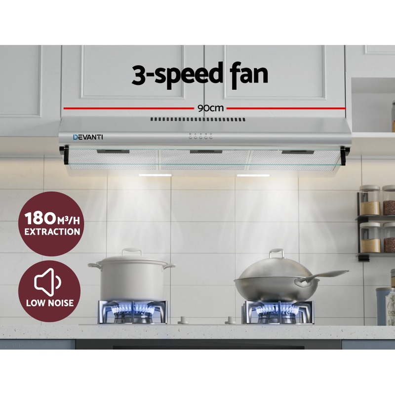 Buy Devanti 900mm Range Hood 90cm Rangehood Stainless Steel - MyDeal