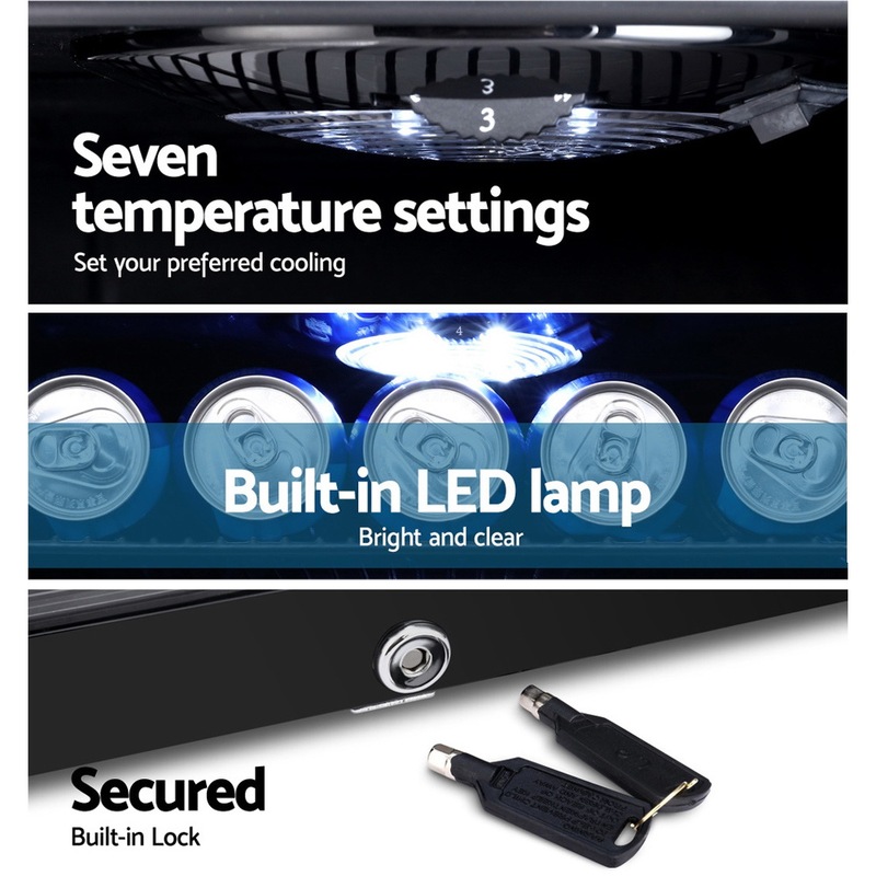 Buy Devanti 98L Bar Fridge Glass Door w/Light Black MyDeal