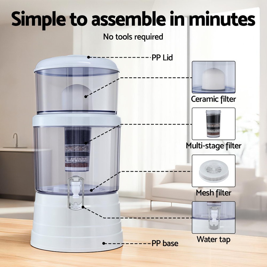 Devanti Benchtop Water Filter 16L Gravity Purifier Multi-Stage BPA-Free for Home and Camping