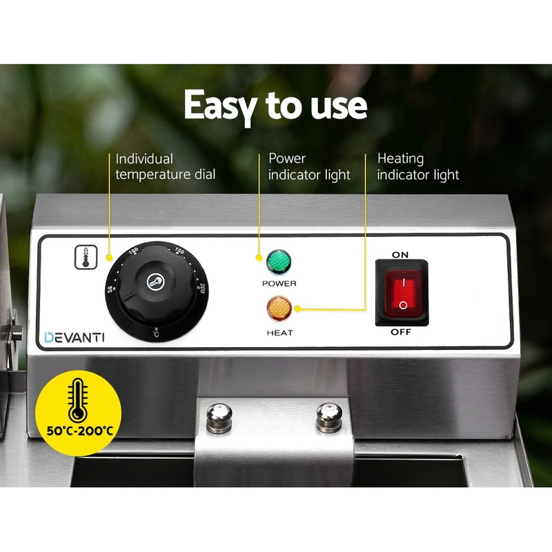 Devanti Electric Commercial Deep Fryer Frying Basket Chip Cooker Fry