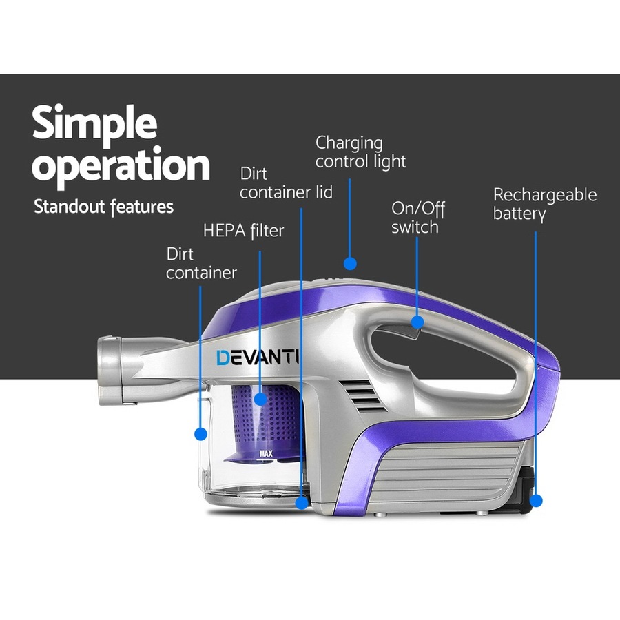 150W Devanti Stick Vacuum Cleaner Handheld Corded Purple