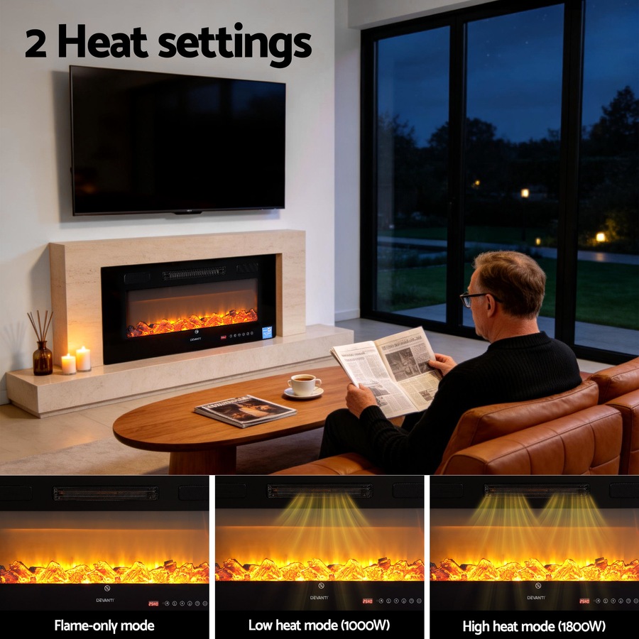 Buy Devanti Electric Fireplace Fire Heater Wall Mounted Insert 3D Flame ...
