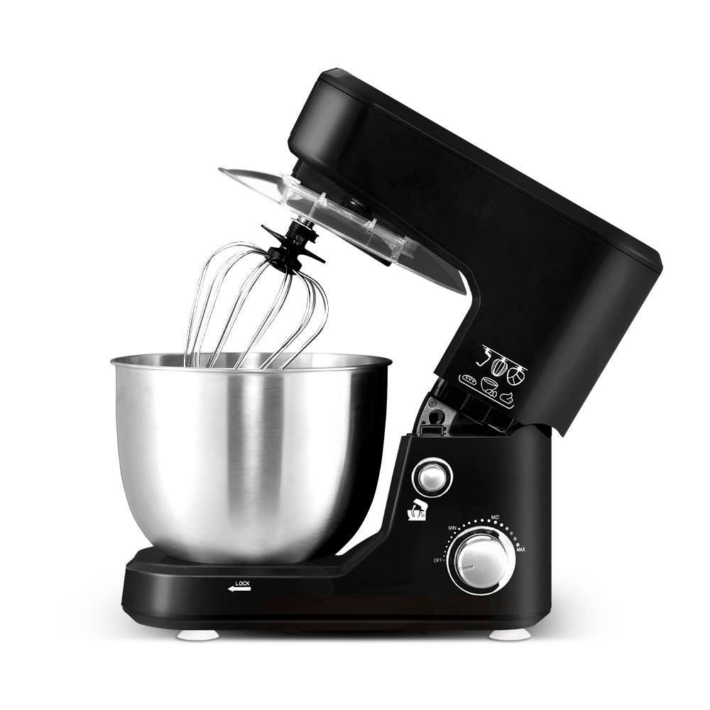Metallic Black or Grey Dough Hook Electric Kitchen Cake Mixer with Stainless Steel Bowl 6 Speeds 5L, Black Whisk and Beater Included Quest 5L 1200W Stand Mixers