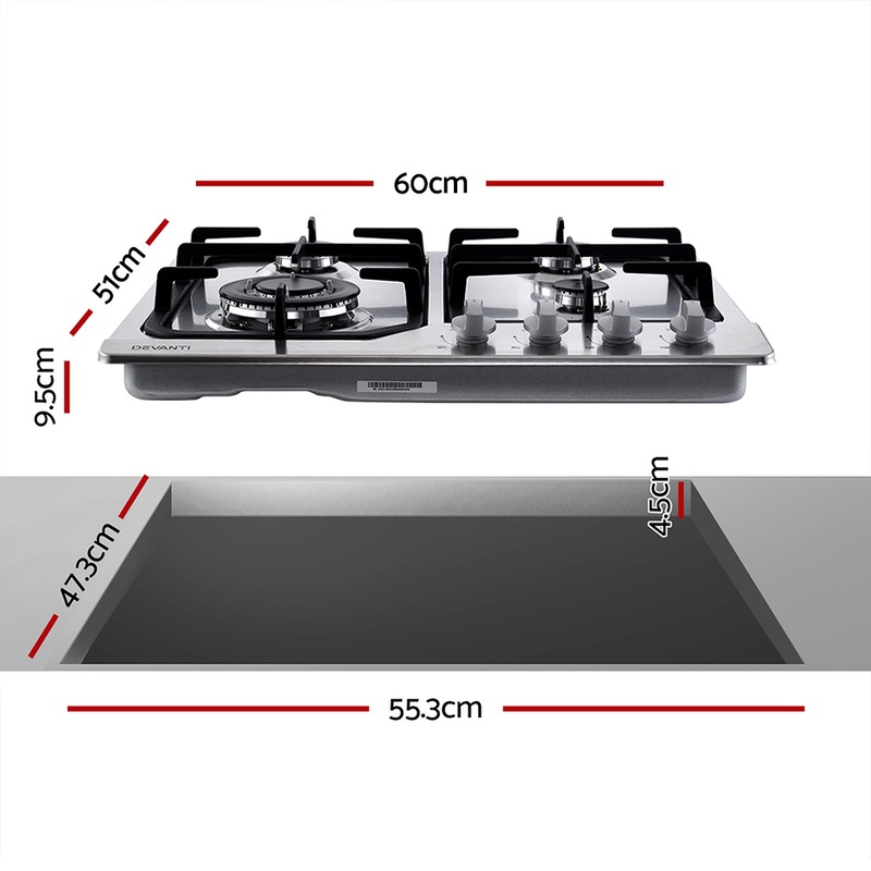 Buy Devanti Gas Cooktop 4 Burner Gas Hob Cast Iron Cooktop 60cm Stove