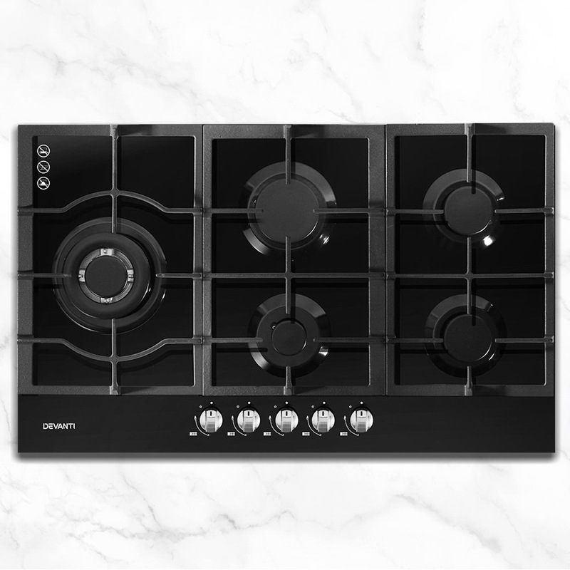 Buy Devanti Gas Cooktop 90cm 5 Burner Black MyDeal