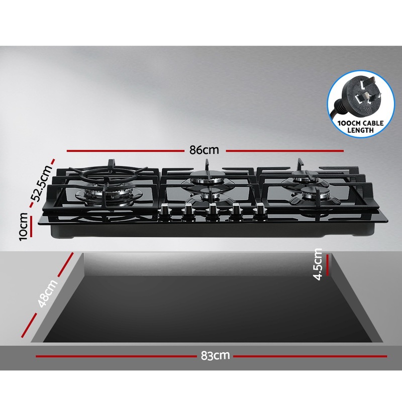 Buy Devanti Gas Cooktop 90cm 5 Burner Kitchen Stove Hob Cook Top Cooker NG LPG Gas Conversion