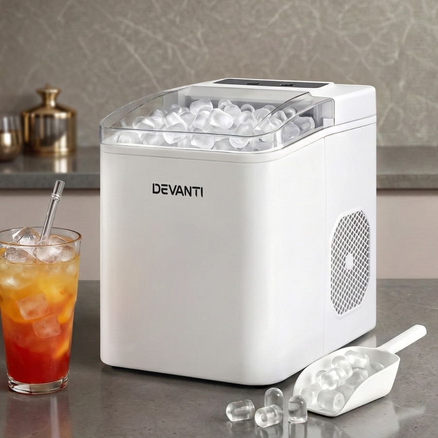 Devanti Ice Maker 12kg Portable Bullet Ice Countertop Machine w/Self Cleaning White
