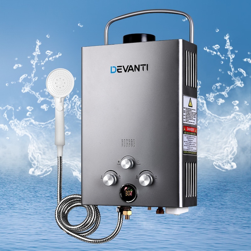 Buy Devanti Portable Gas Water Heater 8L/Min With Pump LPG System Grey ...