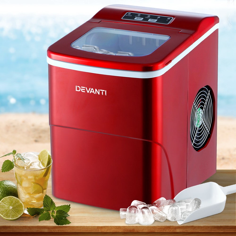 Devanti 2L Ice Maker Portable Ice Cube Machine - Red